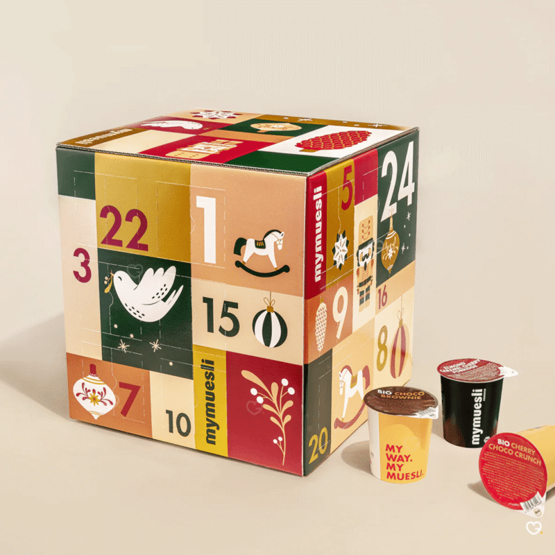 mymuesli Deluxe Adventskalender 2025 mit 24 Bio-Müslis und Porridges, limitierte Gourmet-Edition mit Gutschein-Extras
