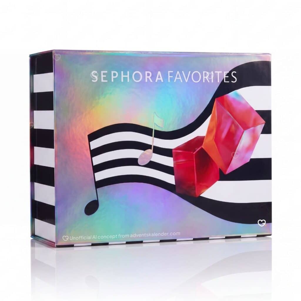 Sephora Favorites Adventskalender 2026, geschlossene holografische Verpackung mit 24 Türchen