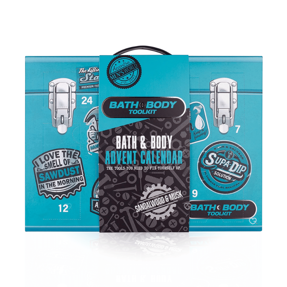 Accentra Men Style Adventskalender 2025 mit 24 Pflege- und Bartprodukten in eleganter schwarzer Box für stilbewusste Männer.