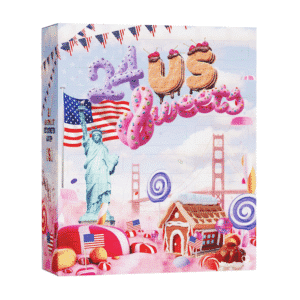 Boxiland Amerikaans Adventskalender 2025 mit 24 US-Süßigkeiten wie Reese’s und Skittles in bunter Geschenkbox.