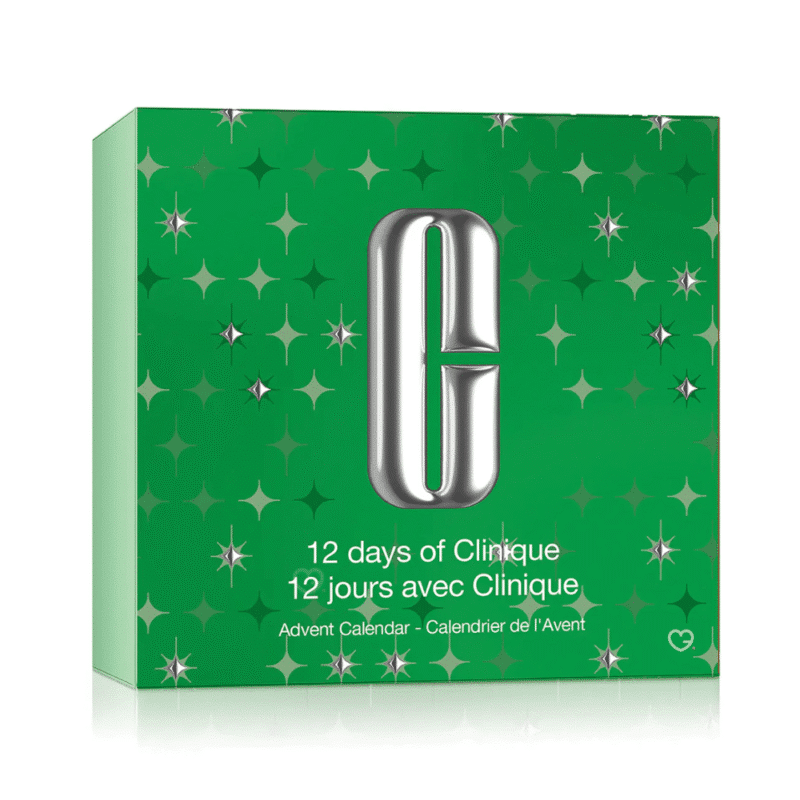 Clinique Adventskalender 2025 mit 12 luxuriösen Pflege‑ und Make‑up‑Miniaturen in festlicher Box, ideal zum Verschenken.