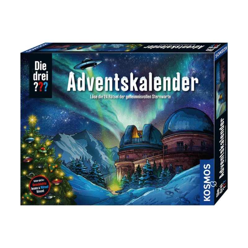Die DREI ??? Adventskalender 2025 mit 24 Detektivgimmicks, Rätseln und Geschichte – spannender Spielspaß für Kinder.