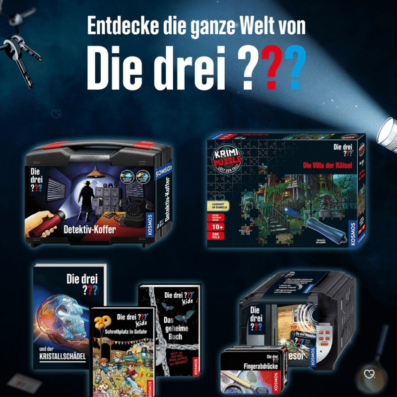 Die DREI ??? Adventskalender 2025 mit 24 Detektivgimmicks, Rätseln und Geschichte – spannender Spielspaß für Kinder.