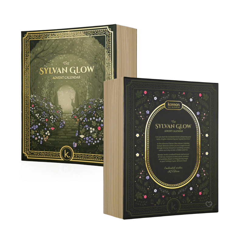 Luxuriöser Korean Skincare Adventskalender 2025 mit 31 K‑Beauty‑Pflege‑ und Make‑up‑Highlights in eleganter grüner Box.