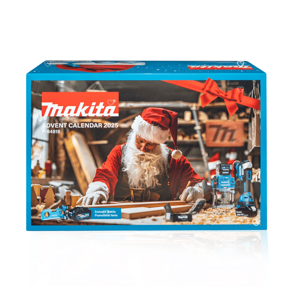 Makita Adventskalender 2025, limitierte Edition mit 24 Werkzeugen und Zubehör für Heimwerker und Markenfans.