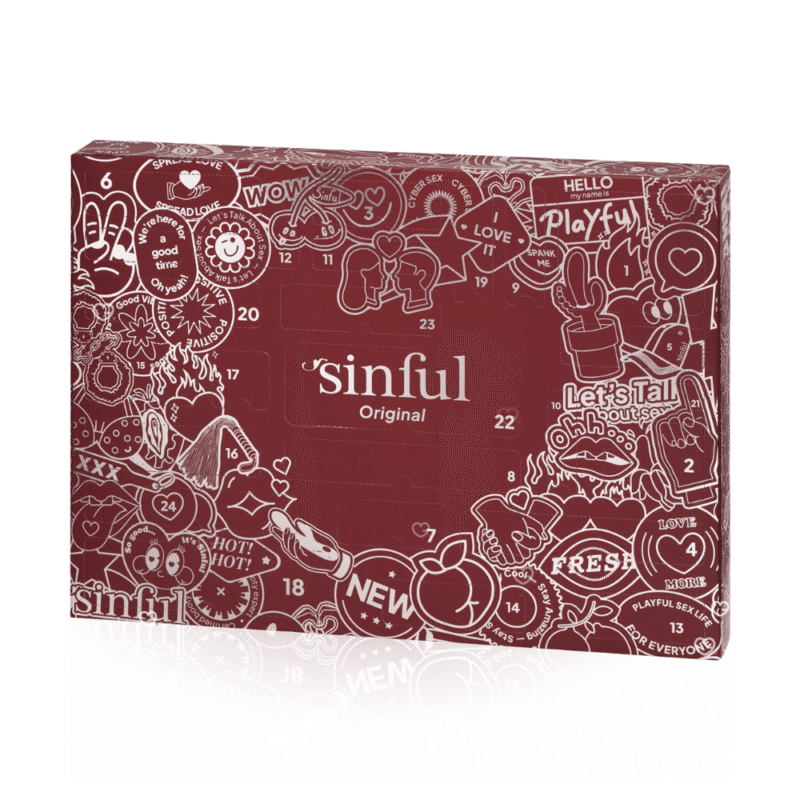 Sinful Original Adventskalender 2025 mit 24 erotischen Überraschungen, stilvolle schwarze Box für sinnliche Vorfreude.