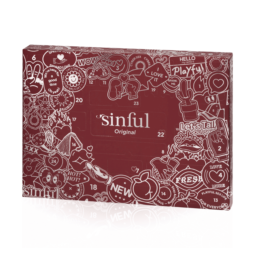 Sinful Original Adventskalender 2025 mit 24 erotischen Überraschungen, stilvolle schwarze Box für sinnliche Vorfreude.