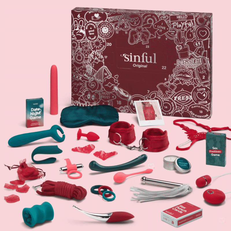 Sinful Original Adventskalender 2025 mit 24 erotischen Überraschungen, stilvolle schwarze Box für sinnliche Vorfreude.