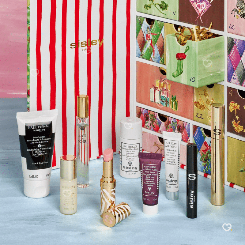 Sisley Adventskalender 2025 mit 25 luxuriösen Miniaturen aus Pflege, Make-up und Duft in eleganter gold‑weißer Box.