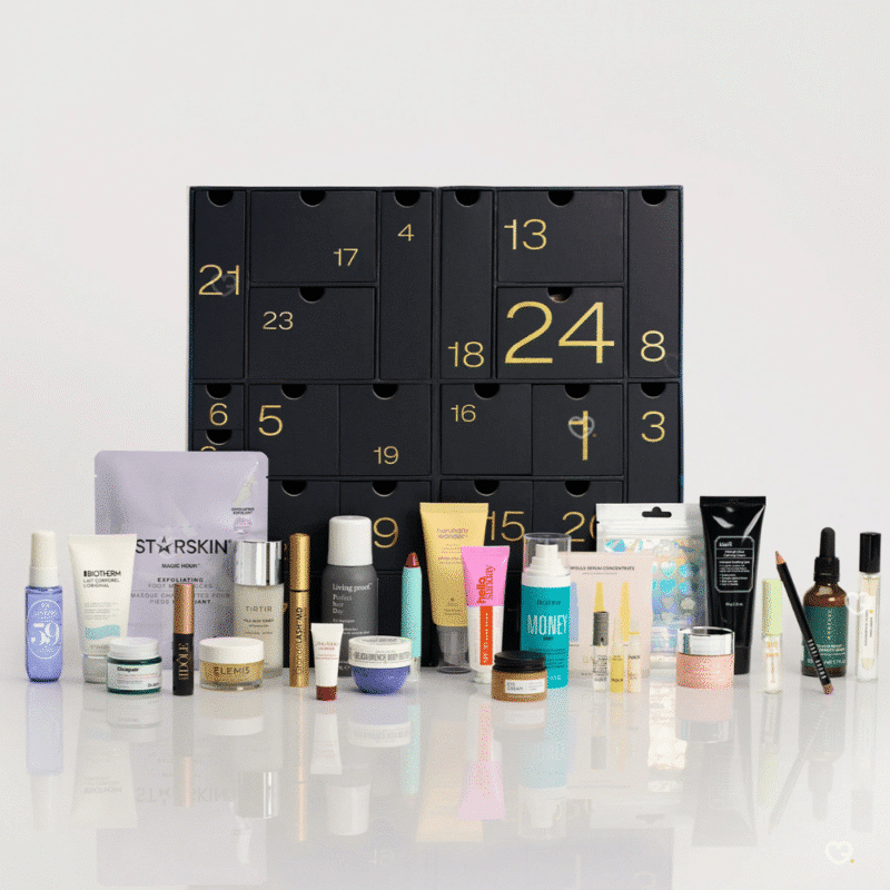 Zalando Beauty Adventskalender 2025 mit 24 Luxus‑Miniaturen von Marken wie Lancôme und Clinique in eleganter gold‑weißer Box.