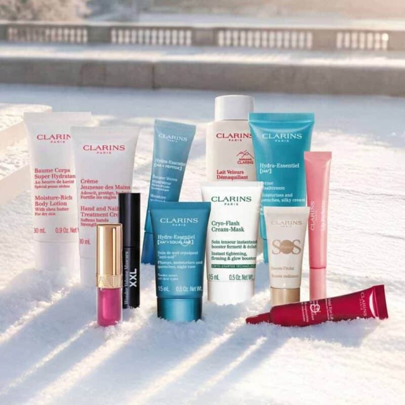 Alle Produkte des Clarins Adventskalender 2026 in Reise- und Miniformaten