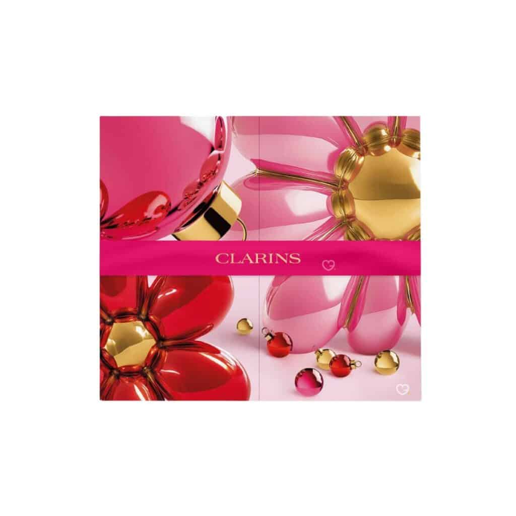 Clarins 12 Tage Adventskalender 2026, geschlossene Verpackung mit floralem Motiv