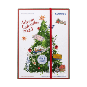 Korres Adventskalender 2025 mit 24 Naturkosmetik-Minis für Gesicht, Körper und Haar in eleganter, festlicher Box.