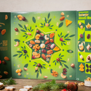 Seeberger Adventskalender 2025 mit 24 Gourmet-Nuss- und Snack-Spezialitäten in edler, festlicher Geschenkbox.