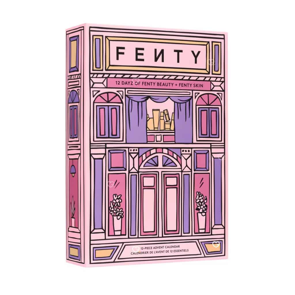 Fenty Beauty Adventskalender 2026, geschlossene Box im Boutique-Design in Rosa und Violett