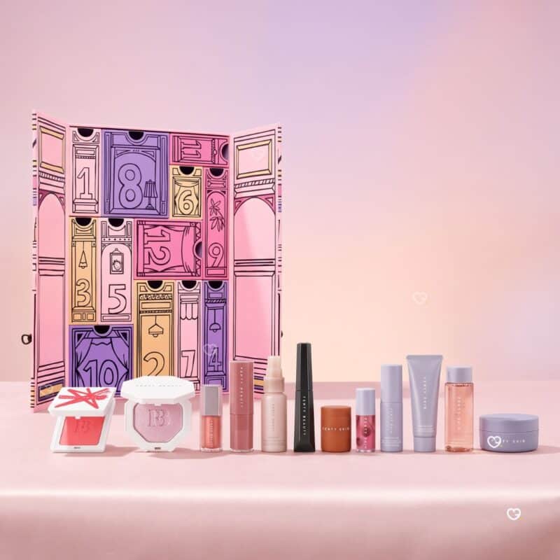 Fenty Beauty Adventskalender 2026, geoeffnete Tuerchen mit Nummern und Inhalt