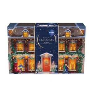 NIVEA Adventskalender 2026 geschlossene Box im winterlichen Haus-Design mit 24 Türchen