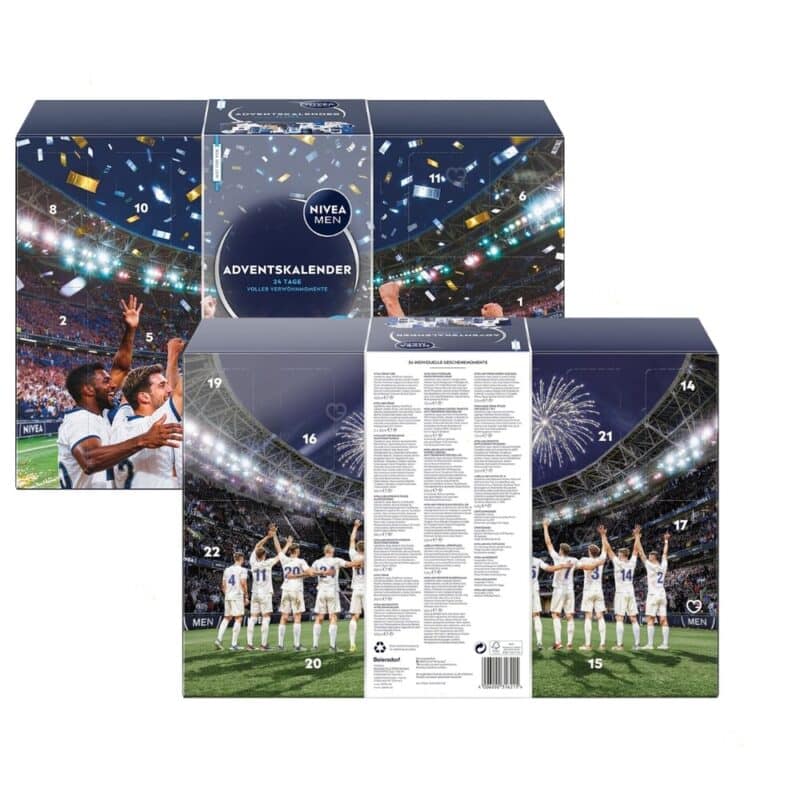 NIVEA MEN Adventskalender 2026 Box von vorne und hinten mit allen 24 Türchen