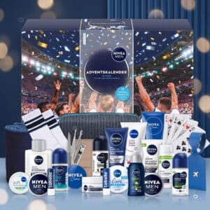 NIVEA MEN Adventskalender 2026 Box mit komplettem Inhalt, 18 Pflegeprodukte und 6 Extras