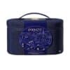 Payot Adventskalender 2026, wiederverwendbare Denim-Kulturtasche mit goldenem Pariser Dach-Aufdruck, Vorderansicht auf weißem Hintergrund