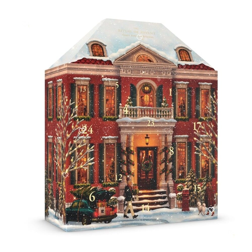 Rituals Adventskalender 2026 als schneebedecktes Stadthaus mit 24 Türchen