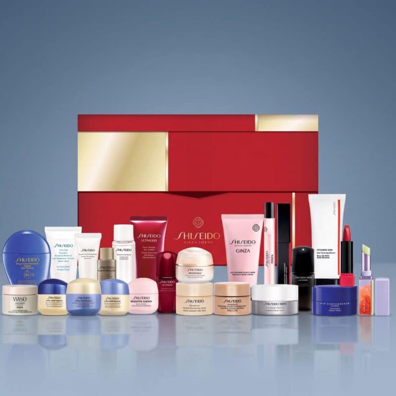 Der komplette Inhalt des Shiseido Adventskalenders 2026, alle 24 Produkte der GINZA-WONDER-Edition
