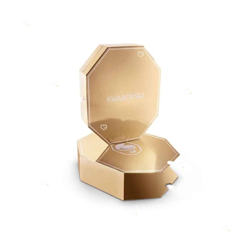 Innenansicht des leeren Swarovski Annual Edition 2026 Etuis mit graviertem Schwan-Motiv auf dem Champagner-Panel