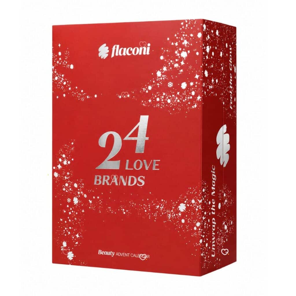 Flaconi Adventskalender 2026 24 Love Brands geschlossene Box auf weißem Hintergrund