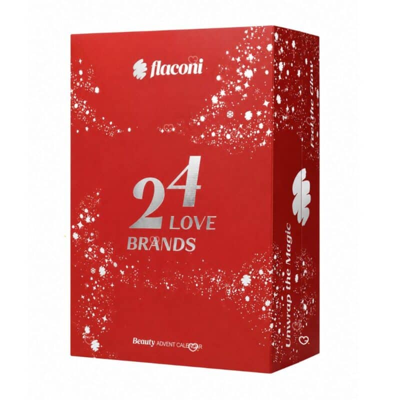 Flaconi Adventskalender 2026 24 Love Brands geschlossene Box auf weißem Hintergrund