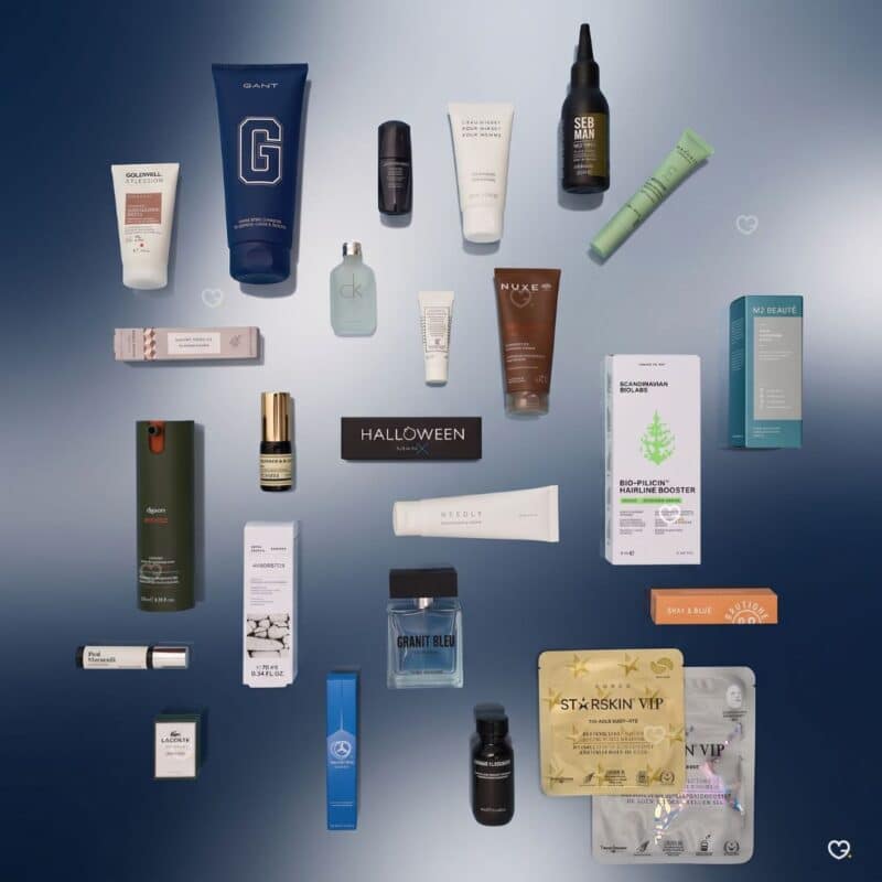 Flaconi Men Adventskalender 2026 Flatlay aller Pflege- und Duftprodukte