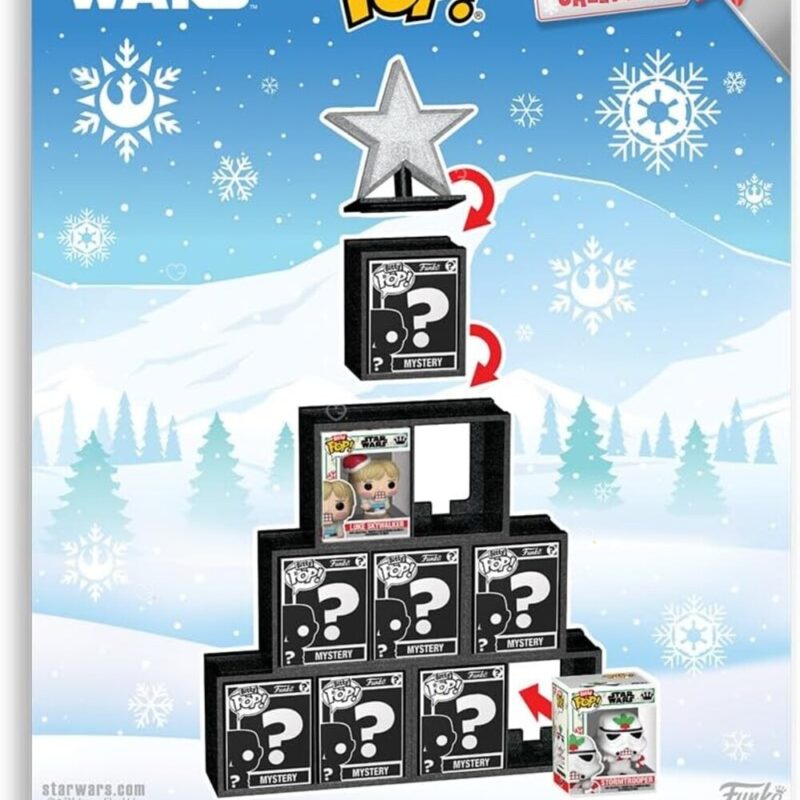 Vollständig aufgebauter Weihnachtsbaum aus dem Funko Bitty POP! Star Wars Adventskalender mit glitzernder Baumspitze