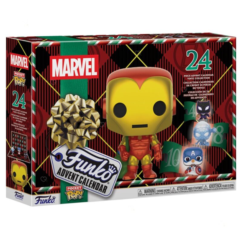 Funko Pocket POP Marvel Adventskalender 2026, geschlossene Verpackung mit Iron Man und 24 Türchen