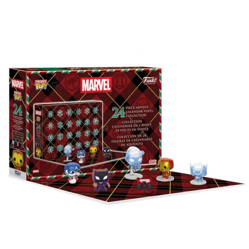 Funko Pocket POP Marvel Adventskalender 2026, geöffnete Verpackung mit sichtbaren Pocket-POP-Figuren