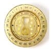 Beleuchteter Zeitumkehrer-Präsenter von oben mit goldener Sanduhr und projizierten Sternen