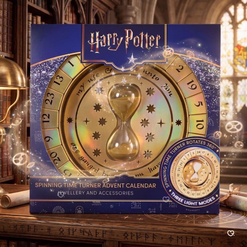 Blaue Verpackung des Harry Potter Spinning Time Turner Adventskalenders von The Carat Shop