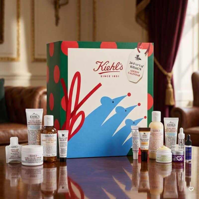 Kiehl's Adventskalender 2026, Verpackung mit ausgewaehlten Kiehl's-Pflegeprodukten