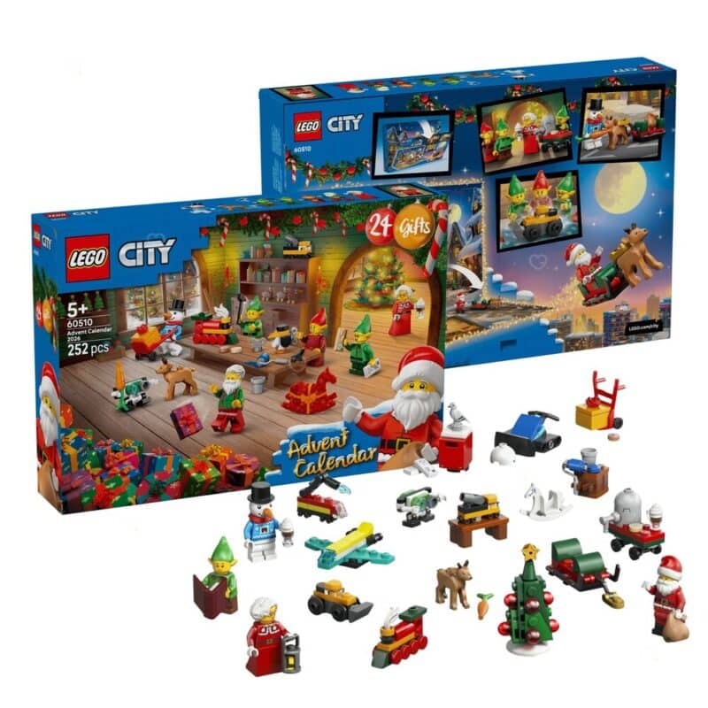 Inhalt des LEGO City Adventskalenders 60510 mit Fahrzeugen und Mini-Modellen