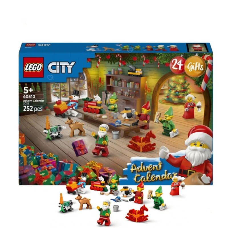 Aufgeklappte Spielmatte des LEGO City Adventskalenders 60510 mit der Weihnachtswerkstatt