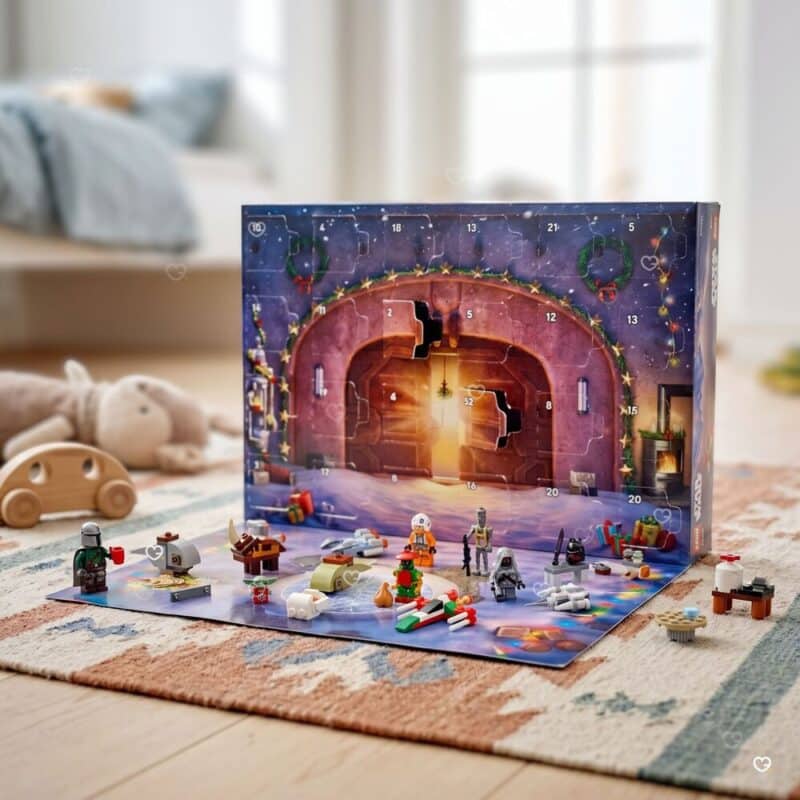 Aufgebauter Lego Star Wars Adventskalender 75456 mit Grogu, Mandalorianer und Fahrzeugen