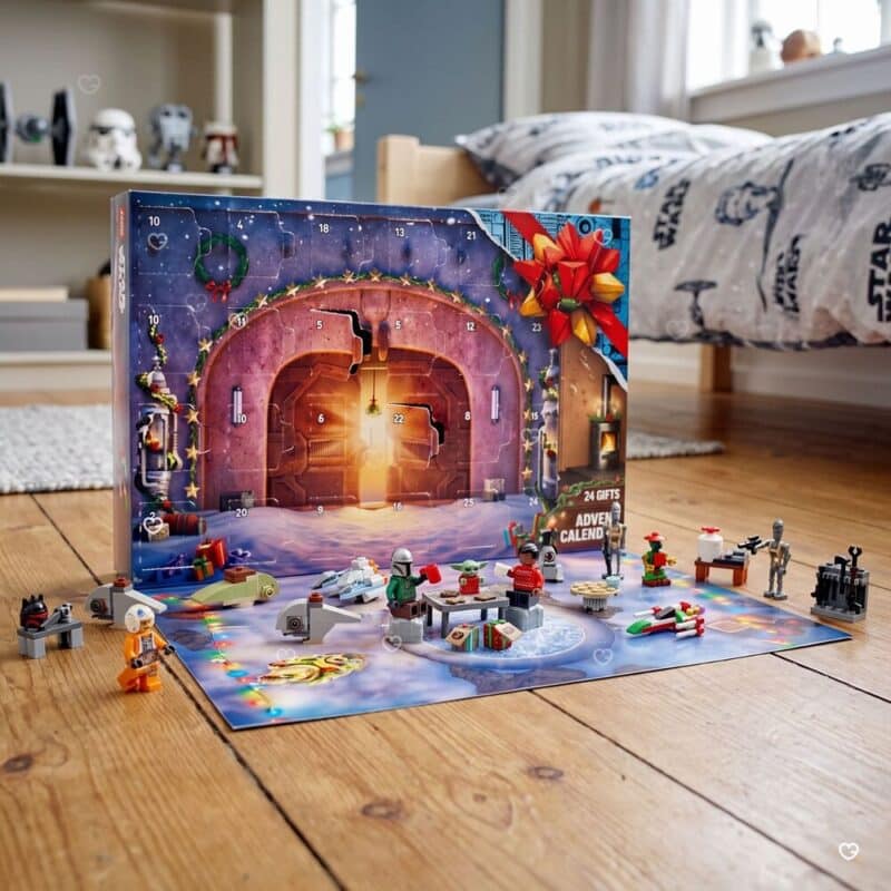 Geöffneter Lego Star Wars Adventskalender 75456 mit 24 Türchen und ausgepacktem Inhalt