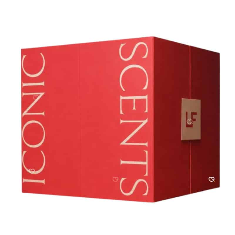 Lookfantastic Parfum Adventskalender 2026, rotes Coffret Iconic Scents geschlossen