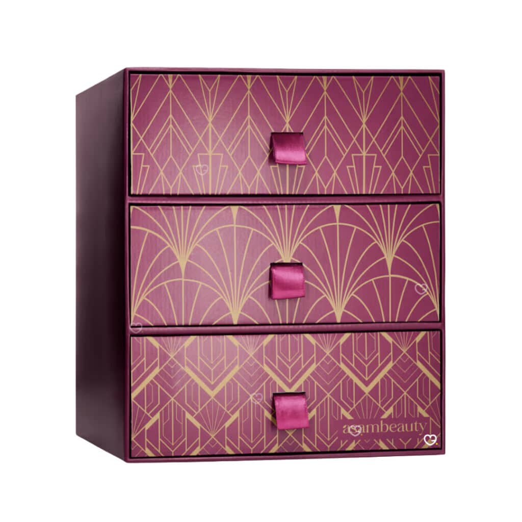 M. Asam Premium Adventskalender 2026 Box in Bordeaux und Gold, geschlossen
