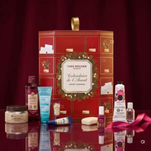Yves Rocher Adventskalender 2026 geöffnet mit Pflegeprodukten davor