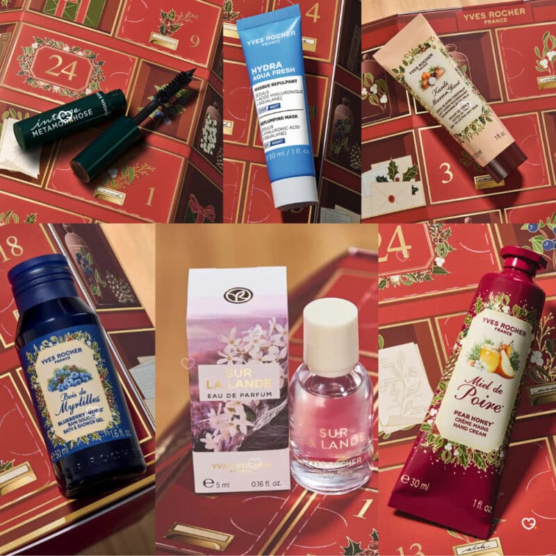 Pflegeprodukte des Yves Rocher Adventskalender 2026, darunter Miel de Poire und Sur La Lande