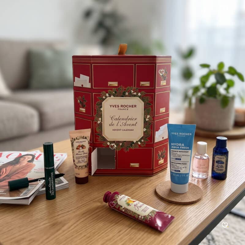 Yves Rocher Adventskalender 2026 mit arrangierten Pflegeprodukten