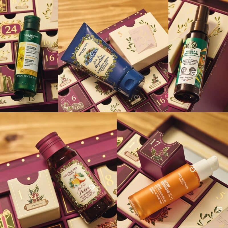 Detailansicht der Pflege- und Make-up-Produkte aus dem Yves Rocher Premium Adventskalender 2026
