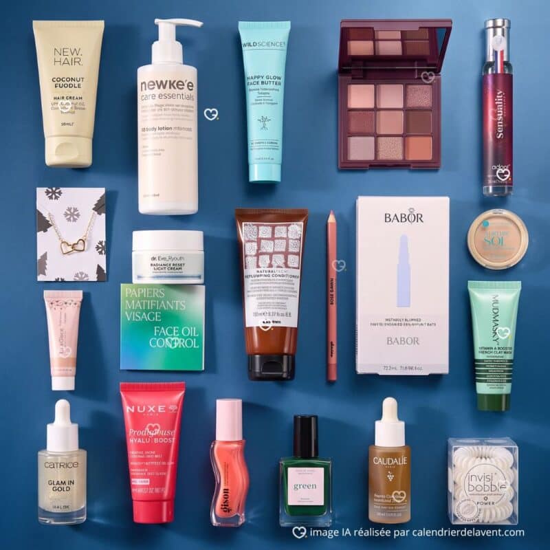 Flatlay aller 24 Produkte des Blissim Adventskalender 2026
