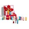 Clarins Adventskalender 2026 geöffnet mit allen ausgepackten Produkten