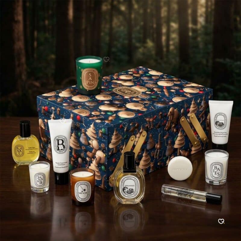 Diptyque Duft-Adventskalender 2026, geschlossener Werkzeugkasten Verzauberter Wald von der Seite