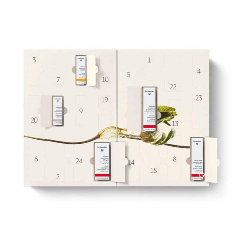 Dr. Hauschka Adventskalender 2026, geöffnete Türchen mit Produkten